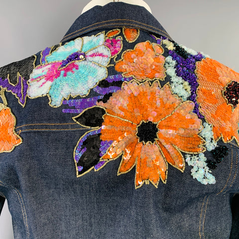 DRIES VAN NOTEN Size S Navy Multi Color Sequined Cotton Jacket