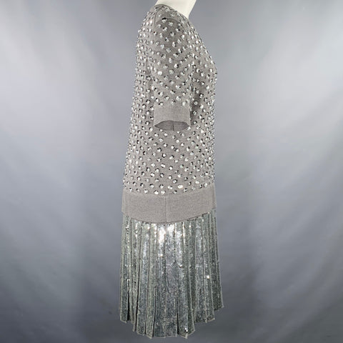 MICHAEL KORS COLLECTION Size L Grey Silver Merino Wool Sequined Pleated Dress