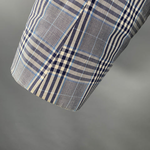 BLACK FLEECE Size 42 Navy White Plaid Cotton Silk Sport Coat