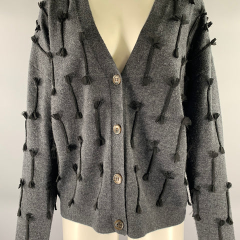 JASON WU Size M Grey Black Wool Tassel Cardigan