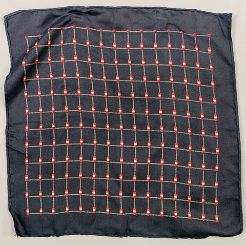 VINTAGE Navy Red Grey Squares Pocket Square
