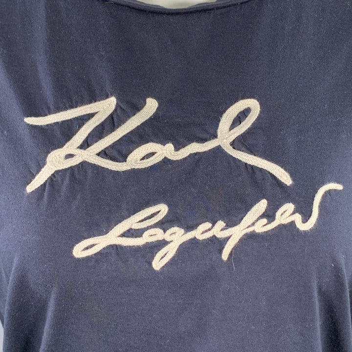 KARL LAGERFELD Size M Navy White Cotton Embroidered Logo Crew Neck T-Shirt
