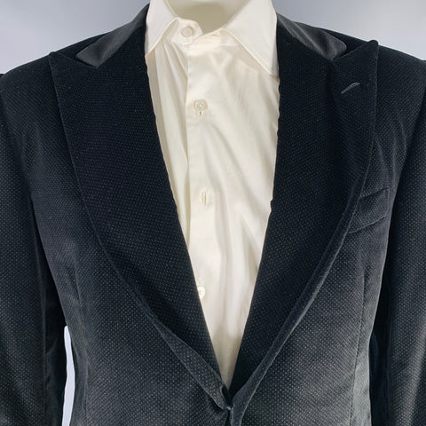 OXXFORD CLOTHES Size 44 Black Gold Dots Velvet Single Button Sport Coat