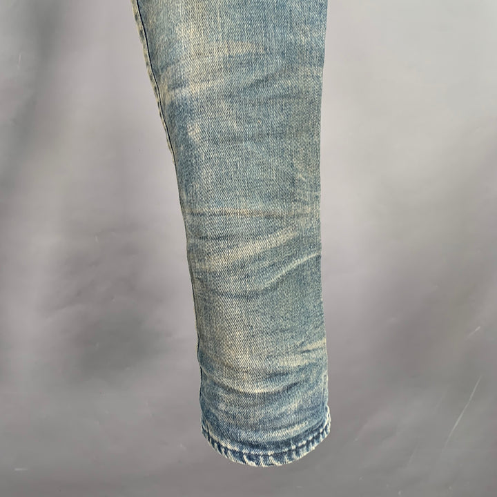 JOHN ELLIOTT Size 34 Blue Grey Distressed Cotton Button Fly Jeans