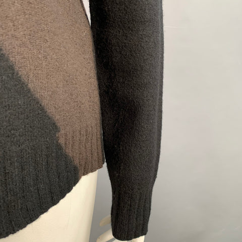 JIL SANDER Taille XL Pull Col Rond Color Block Laine Marron Noir