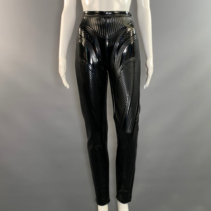 MUGLER Size 0 Black Polyester Blend Lines Skinny Leggings