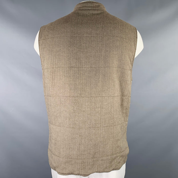 BRUNELLO CUCINELLI Size L Beige Brown Wool Herringbone Vest