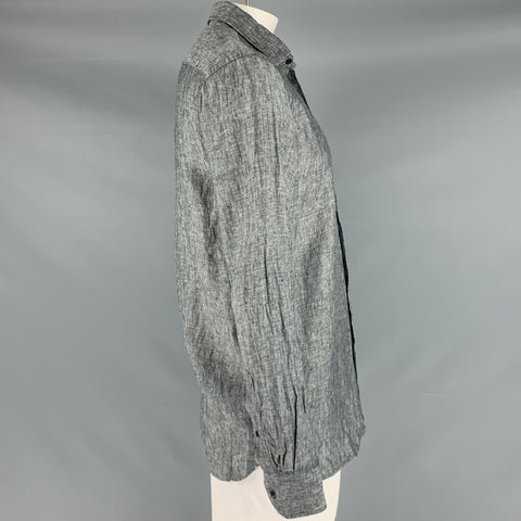 NEIMAN MARCUS Size L Grey Linen Button Down Long Sleeve Shirt