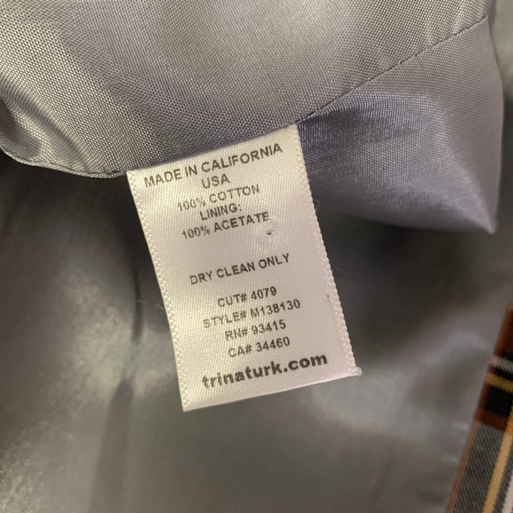 MR TURK Chest Size 42 Grey Brown Plaid Cotton Notch Lapel Sport Coat