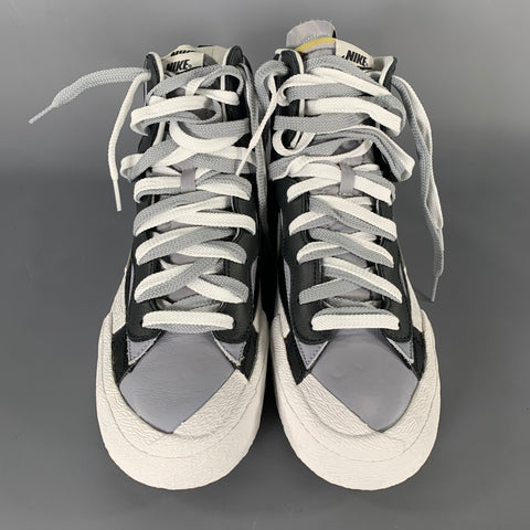 NIKE Size 12 White Black & Grey Layered Leather High Top Sneakers