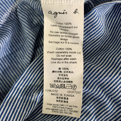 AGNÈS B. Size M White Cobalt Stripe Cotton Button Down Long Sleeve Shirt