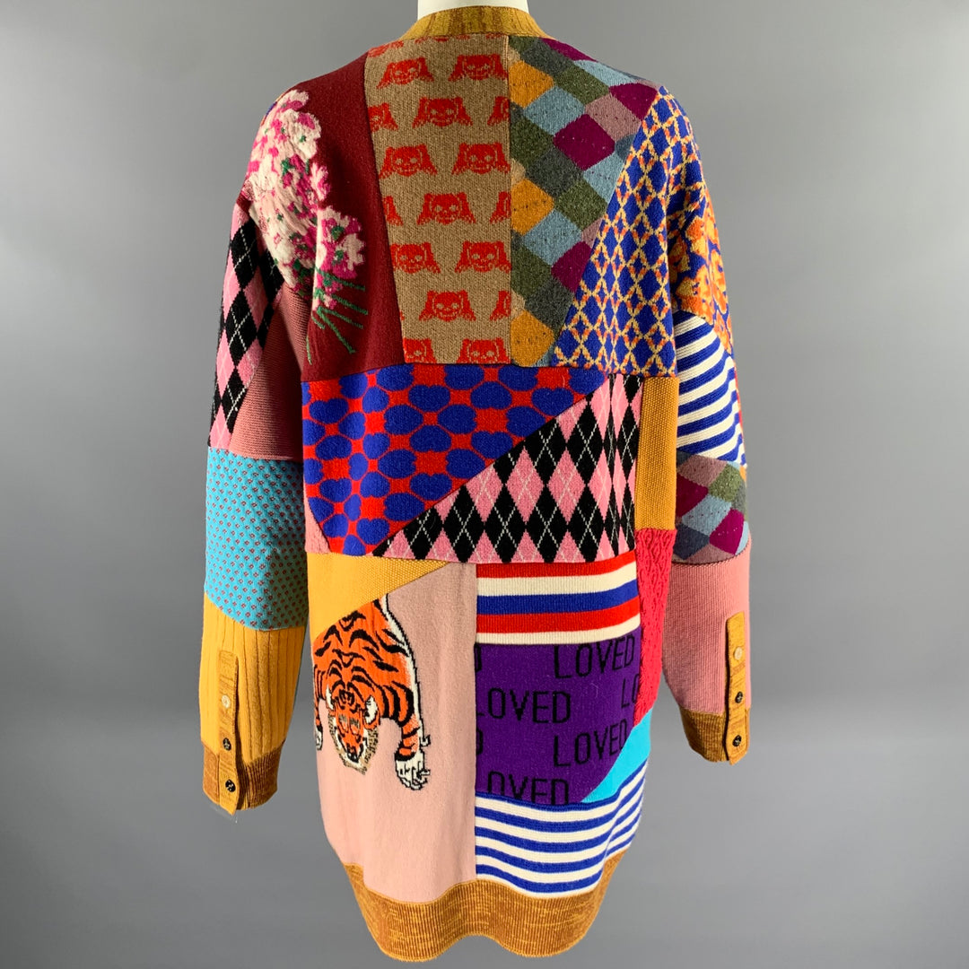 GUCCI Size XL Camel Wool Blend Patchwork Cardigan