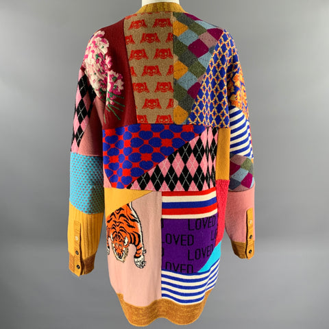 GUCCI Size XL Camel Wool Blend Patchwork Cardigan