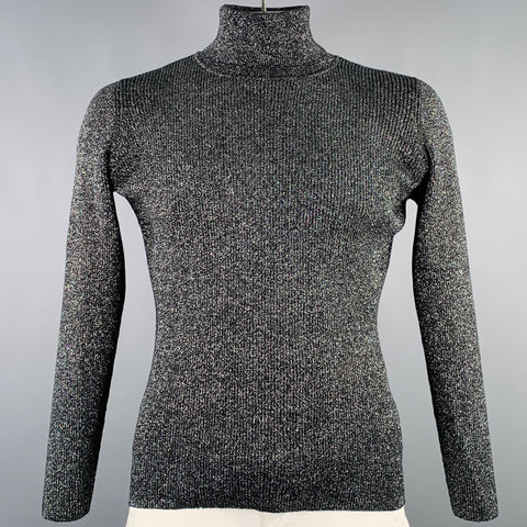 DG2 Size L Black Silver Ribbed Cotton Blend Turtleneck Pullover