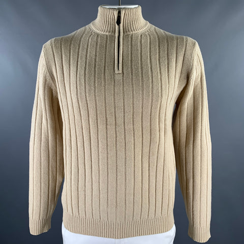 BROOKS BROTHERS Size L Cream Cable Wool Quarter Zip Sweater
