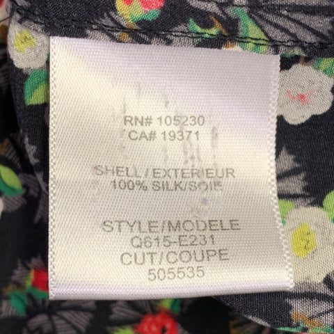 EQUIPMENT Size M Black Multi Color Silk Floral Stripe Two Pockets Shirt