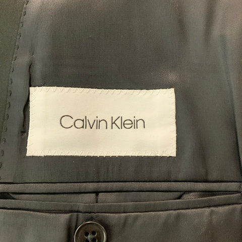 CALVIN KLEIN Size 46 Long Black Solid Wool Tuxedo Sport Coat