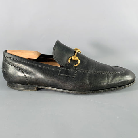 GUCCI Size 9.5 Black Gold Horsebit Leather Loafers