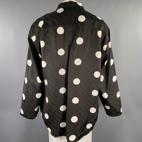 BALENCIAGA Size XL Black White Polka Dot Viscose Silk Long Sleeve Shirt