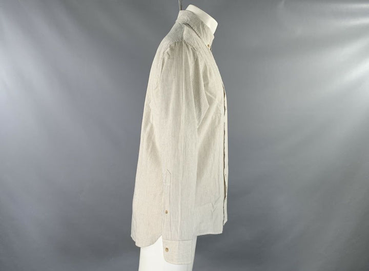 TAYLOR STITCH Size M White Navy Stripe Cotton Button Down Long Sleeve Shirt