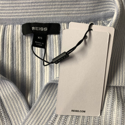 REISS Size XS White Light Blue Knit Viscose Blend Polo Short Sleeve Shirt
