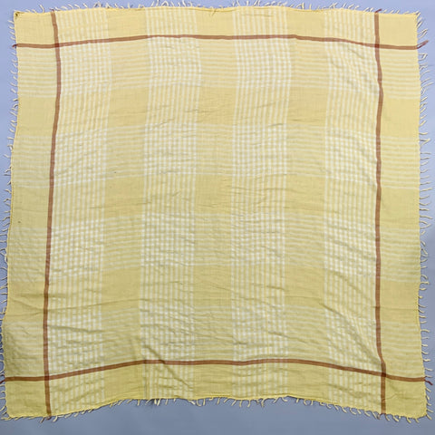 Foulard Carré Vintage Rayé Jaune Marron à Franges