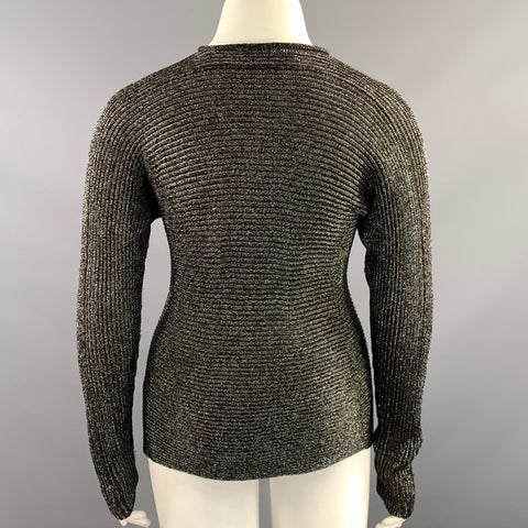 RALPH LAUREN Size L Brown Silver Silk Blend Knitted Crew Neck Pullover Womens