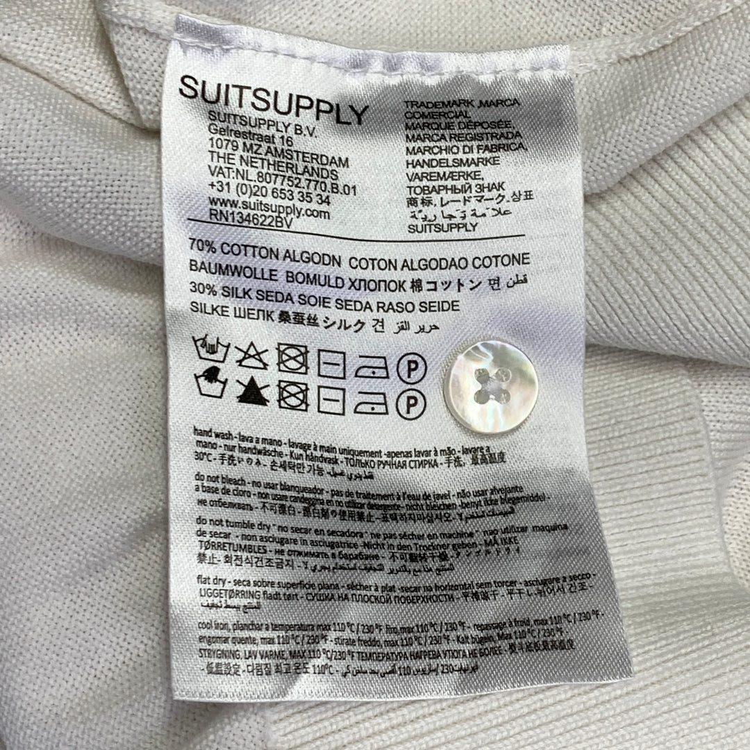 SUITSUPPLY Size L White Cotton Silk Short Sleeve Half Placket Polo