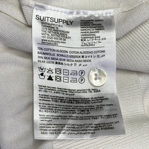 SUITSUPPLY Size L White Cotton Silk Short Sleeve Half Placket Polo