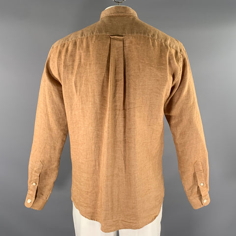 SCHNAYDERMAN'S Size M Camel Khaki Patchwork Linen Long Sleeve Shirt