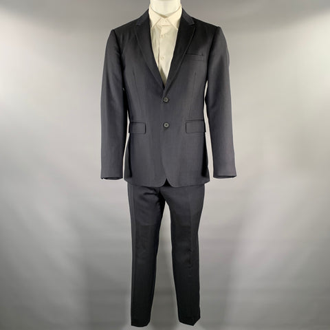 BURBERRY Size 40 Navy Heather Wool Two Button Suit