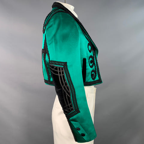 DOLCE & GABBANA SS15 Size 44 Green Black Silk Cotton Cropped Matador Sport Coat