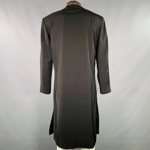 VINTAGE Size L Black Gold Embroidery Nehru Collar Coat