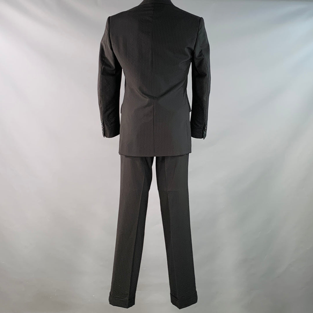 RALPH LAUREN Size 38 Regular Black Pinstripe Wool Double Breasted Peak Lapel Suit