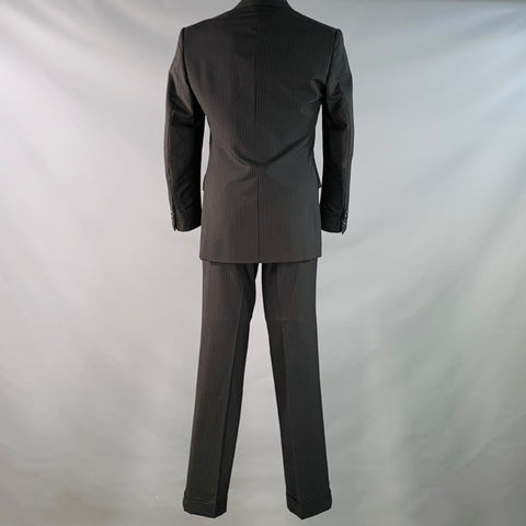 RALPH LAUREN Size 38 Regular Black Pinstripe Wool Double Breasted Peak Lapel Suit