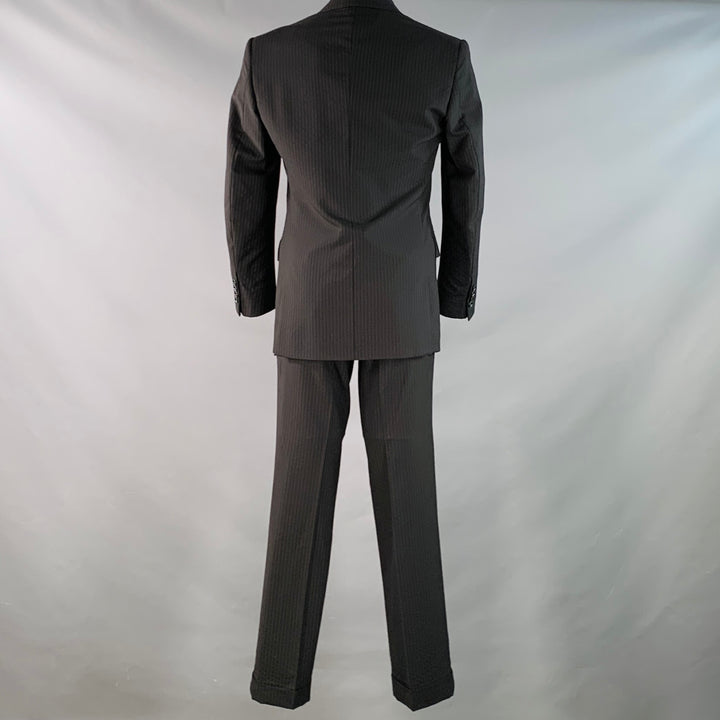 RALPH LAUREN Size 38 Regular Black Pinstripe Wool Double Breasted Peak Lapel Suit
