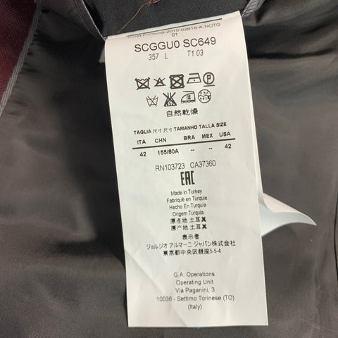 ARMANI COLLEZIONI Size 42 Burgundy Herringbone Wool Sport Coat