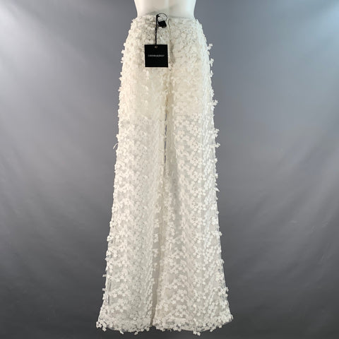 CYNTHIA ROWLEY Size 2 White Polyester Lace Wide Leg Dress Pants