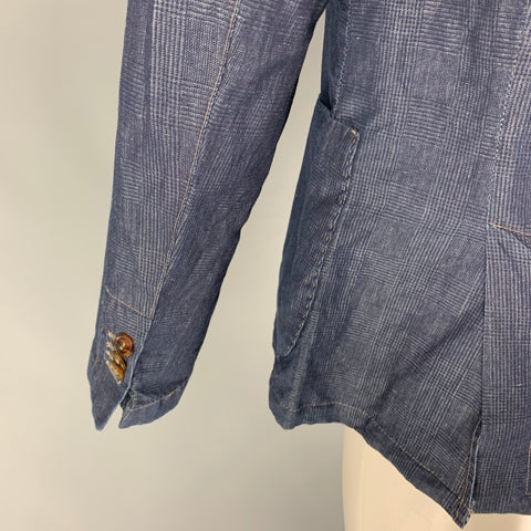FAAG Size 40 Navy Gray Glenplaid Cotton Linen Jacket