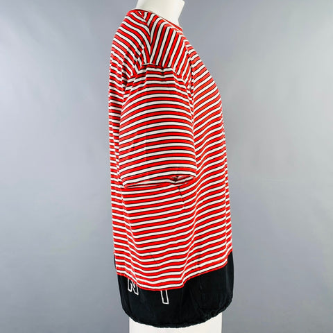 MARNI Size 44 Red White Black Stripe Cotton Drawstring T-shirt
