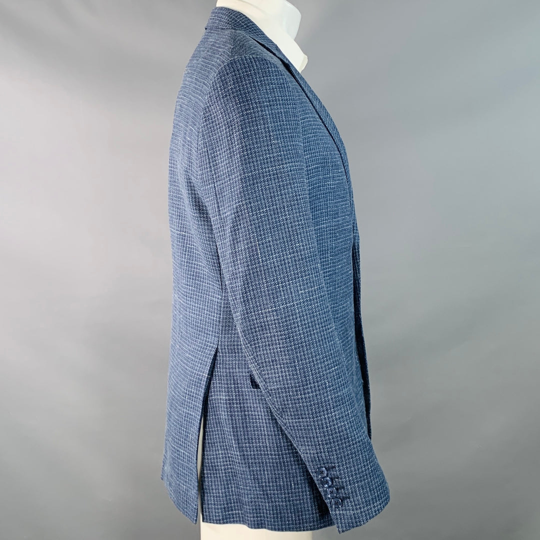 ERMENEGILDO ZEGNA Size 40 Blue Black White Woven Notch Lapel Sport Coat
