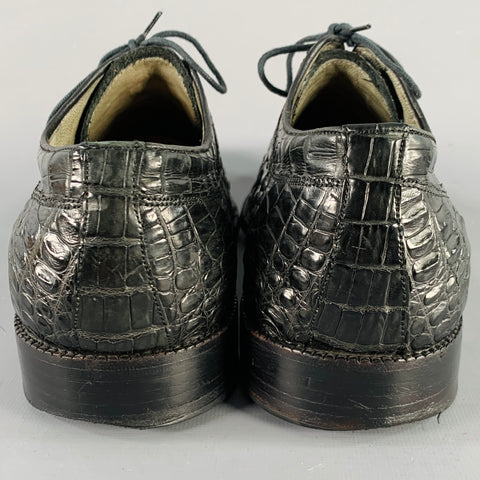 MC SHOES Size 12 Black Gator Embossed Leather Square Toe Lace-Up Shoes