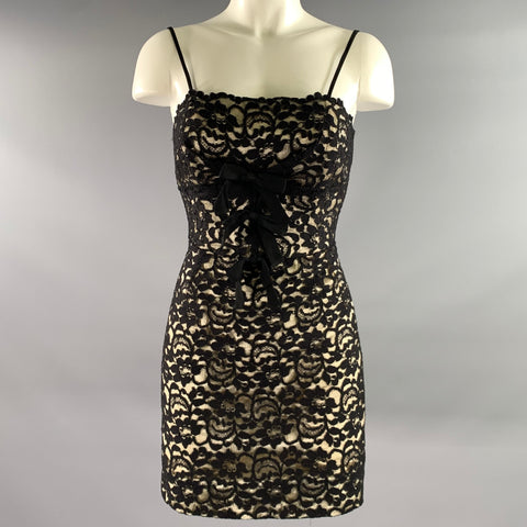 MOSCHINO Size 2 Black Acetate  Rayon Floral Fitted Mini Dress