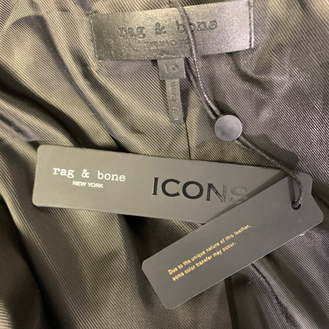 RAG & BONE Size 10 Black Leather Notch Lapel Jacket Indoor  Blazer