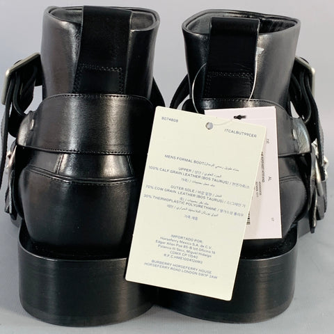 BURBERRY Size 11 Black Leather Pull On Belted Boots