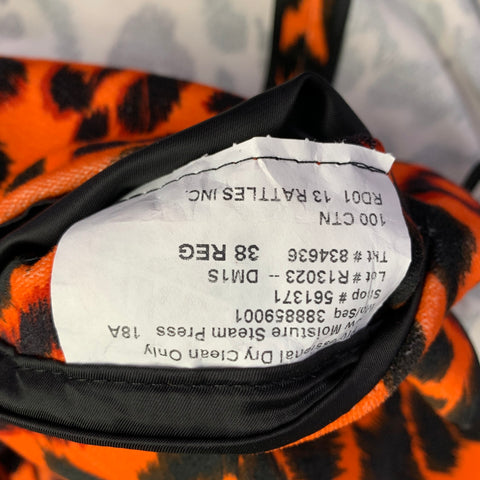 R13 Size 38 Orange Black Leopard  Print Cotton Velvet Notch Lapel Sport Coat