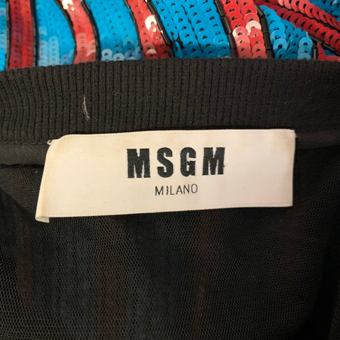 MSGM Taille XS Bleu Rouge Polyester Rayé Robe Haut à Enfiler