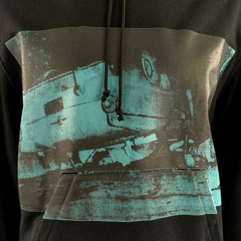 CALVIN KLEIN 205W39NYC Size L Black Blue Graphic Cotton Hoodie Sweatshirt