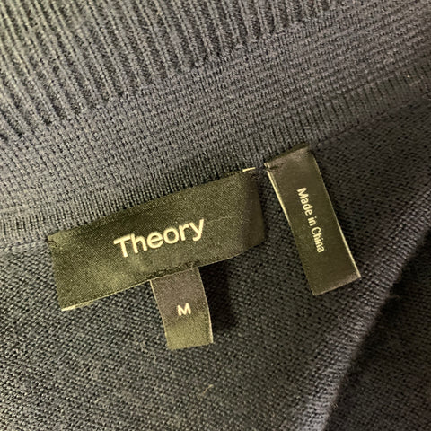 THEORY Size M Navy Knit Merino Wool Blend Full Zip Sweater