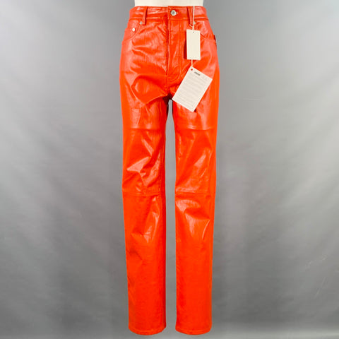 HELMUT LANG Size 2 Magma Orange Lambskin Leather Jean Cut Casual Pants